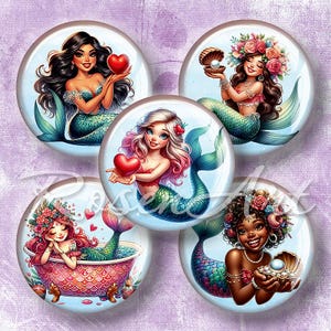 Loving Mermaids 1 "Flaschenverschluss Bilder 1 Zoll Kreise Valentine digitale Collage Blatt 30mm, 25mm 1,25", 1,5" rund druckbare cabochon