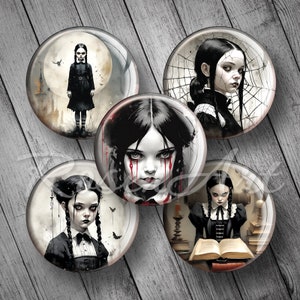 Goth Girls 1&quot; bottle cap images Halloween charm 1 inch round Digital Collage Sheet 25mm 30mm 1.25&quot;, 1.5&quot; circles printable download cabochon