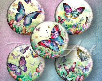 Garden Butterflies 1 inch circles Digital Collage Sheet 1" bottle cap images 30mm 25mm 1.25", 1.5" round printable download cabochon pendant