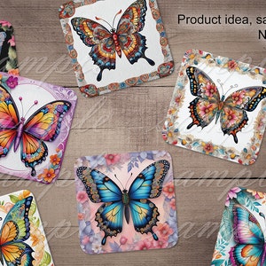 Watercolor Butterfly Digital Images for Coasters, PNG Bundle 4x4 Inch ...