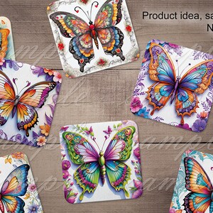 Watercolor Butterfly Digital Images for Coasters, PNG Bundle 4x4 Inch ...