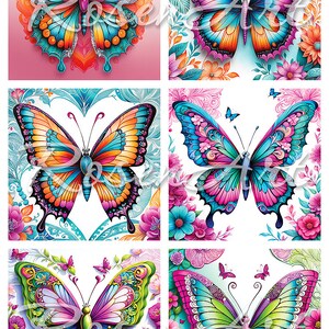 Watercolor Butterfly Digital Images for Coasters, PNG Bundle 4x4 Inch ...