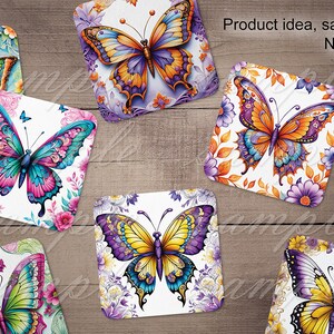 Watercolor Butterfly Digital Images for Coasters, PNG Bundle 4x4 Inch ...
