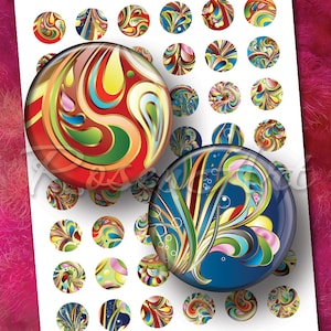Abstract Swirls 1&quot; bottlecap images instant download cabochon 1 inch circle paisley Digital Collage Sheet 25 30mm 1.25&quot; 1.5&quot; printable round
