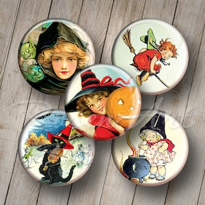 Vintage Witch Halloween Digital Collage Sheet 1&quot; bottle cap images, 1 inch round download 30mm 25mm 1.25&quot; 1.5&quot; circles printable art pendant