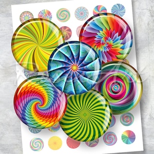 May include: A set of 15 colorful round stickers with swirling patterns. The stickers feature a variety of colors, including red, orange, yellow, green, blue, purple, and pink. The stickers are perfect for adding a touch of whimsy to any project.
