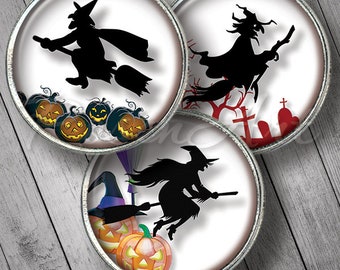 Witch 3D charm Halloween Digital Collage Sheet bottle cap images earrings round download cabochon 20mm 18mm 16mm 14mm 12mm printable circles
