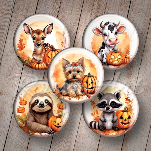 Halloween Animals round download cabochon cat 20mm 18mm 16mm 14mm 12mm dog Digital Collage Sheet cow printable circles pet bottle cap images