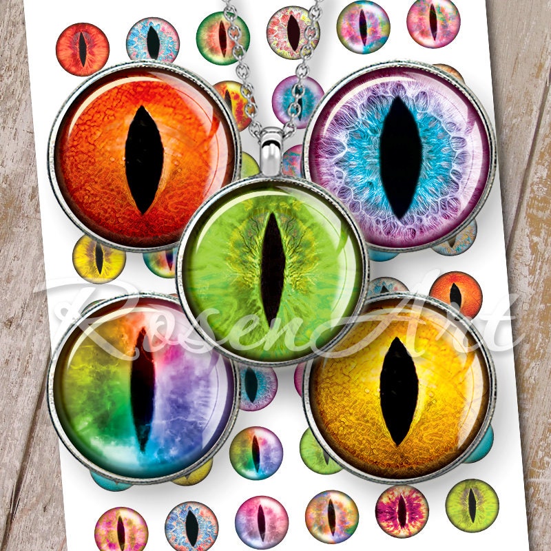 Dragon Eyes Digital Collage Sheet circles cat iris bottlecap images for cufflinks 20mm 18mm 16mm 14mm 12mm round printable download cabochon