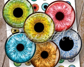 Eyes Digital Collage Sheet 20mm 18mm, 16mm 14mm 12mm bottlecap images for earrings round download cabochon printable circles iris art charm