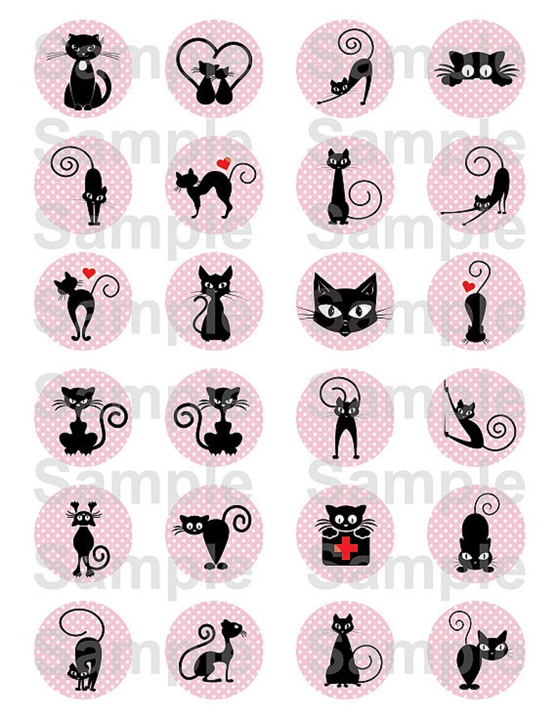 Cute Cat Bottle Cap Images 1 Inch Circle Kitten Digital Etsy