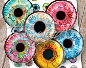 Eyes Digital Collage Sheet iris bottle cap images for earrings 12mm 14mm, 16mm 18mm 20mm round printable download cabochon circles art charm