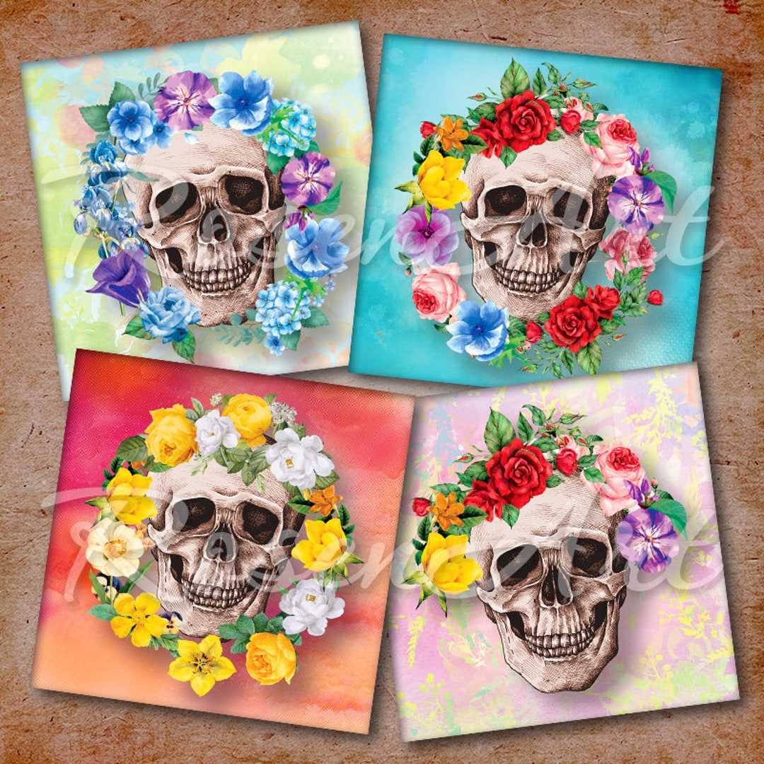 Sugar Skulls & Roses 8 Printable Digital Images for Coasters - Etsy