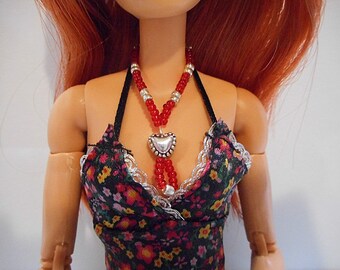 Red Heart Beaded Loop Necklace for Barbie