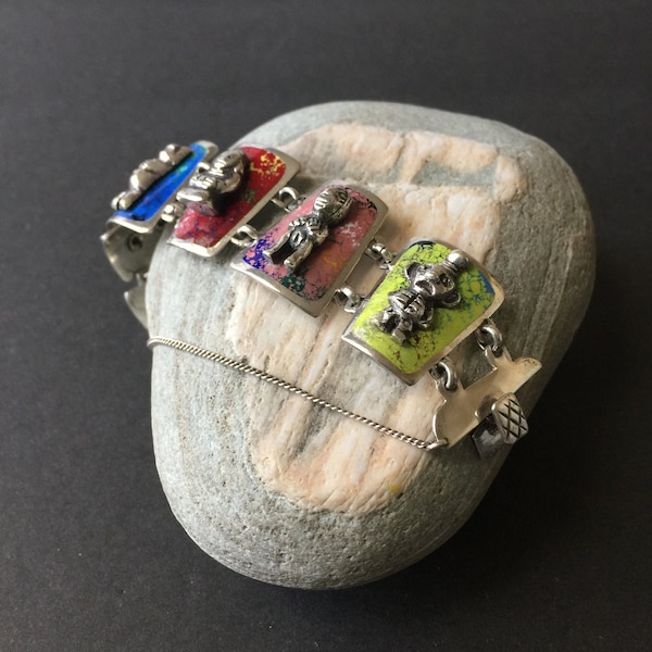 Peruvian CMC Sterling Silver and Enamel Bracelet Peru