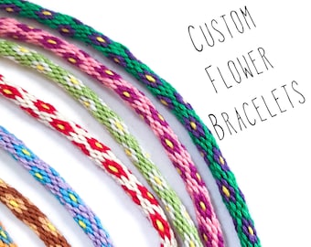 Custom - Choose your colours flower Japanese braid bracelet hand woven kumihimo floral unisex wristband festival boho custom color