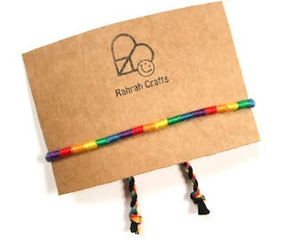 Pulsera de la amistad de algodón con diseño de arcoíris, joyería vegana