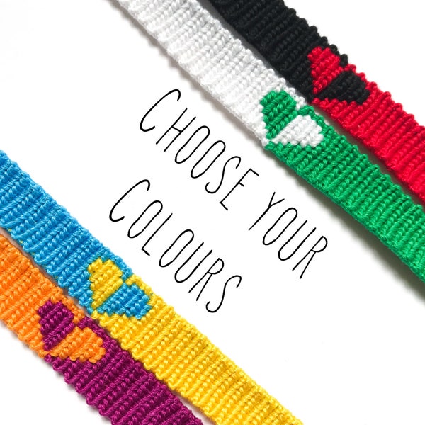 Custom - Two tone heart custom colour hand woven wrap bracelet gift festival bespoke choose your colours colors love friendship split half