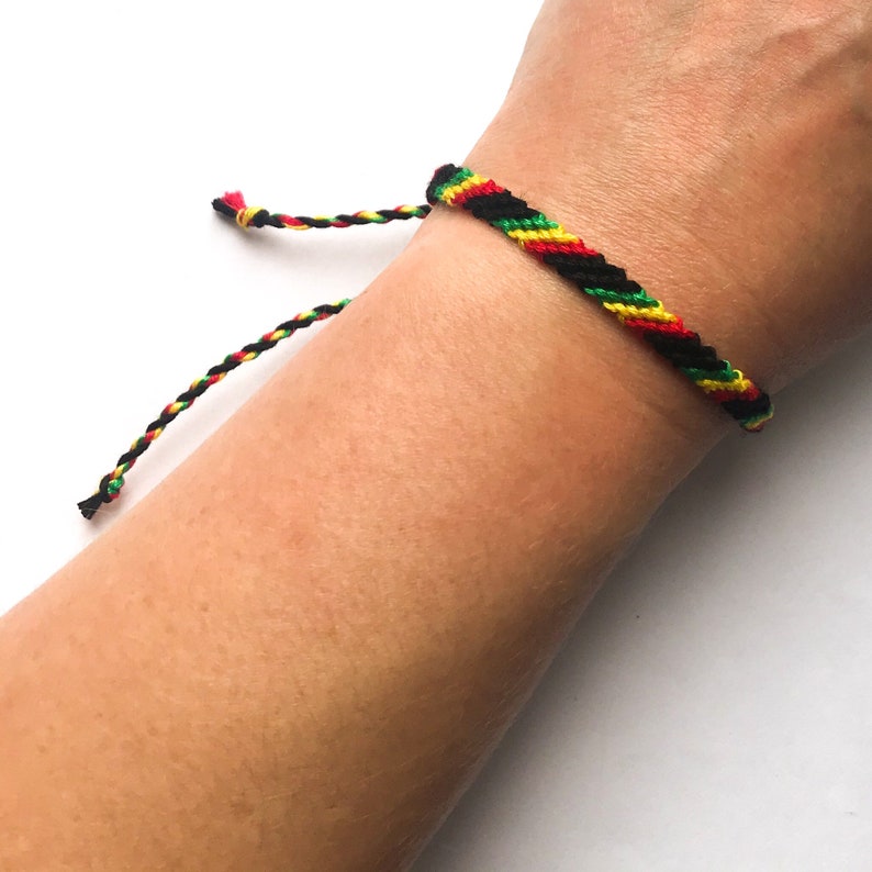 Rasta striped macrame wrap wristband Unisex gift reggae hemp style festival slash cotton vegan bohemian Bracelet Marley 420 skinny eco