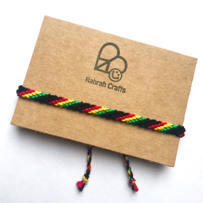 Rasta striped macrame wrap wristband Unisex gift reggae hemp style festival slash cotton vegan bohemian Bracelet Marley 420 skinny eco