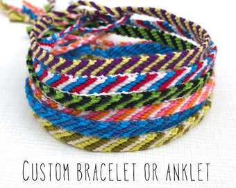 Custom Striped Cotton Anklet or Bracelet: Boho Festival Wrap