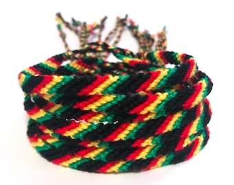 Rasta Stripe Macrame Bracelet: Vegan Cotton Wrap Wristband