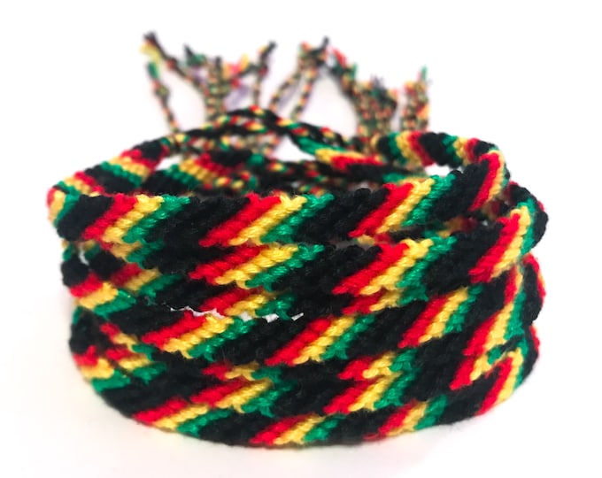 Rasta Stripe Macrame Bracelet: Vegan Cotton Wrap Wristband