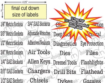 Labels voor garage/gereedschap/vakantie organiseren. 12 pagina's digitale download. Afdrukbare garagegereedschappen voor het organiseren van vakantielabels. Digitaal downloaden.