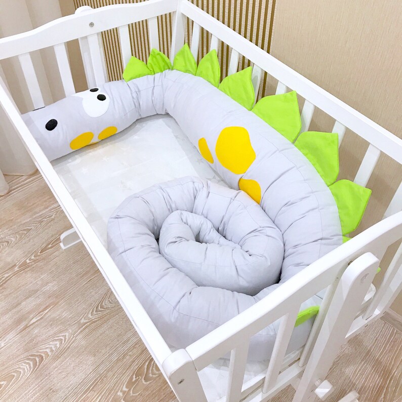 Baby crib bumper GREY DINO Pillow Handmade Baby Bed Bumper Etsy