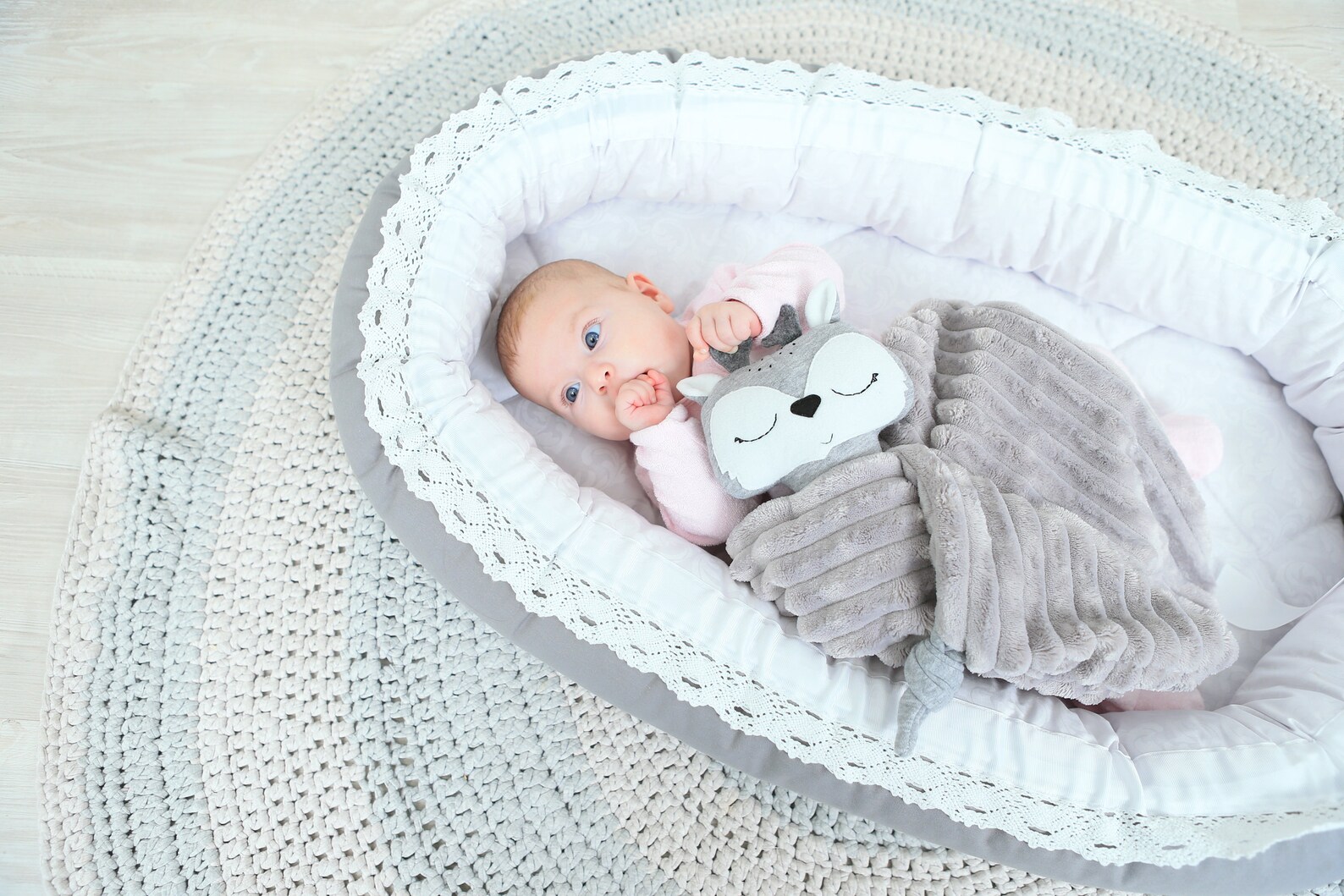 Babynest newborn baby sleep bed gray snuggle nest lace Etsy