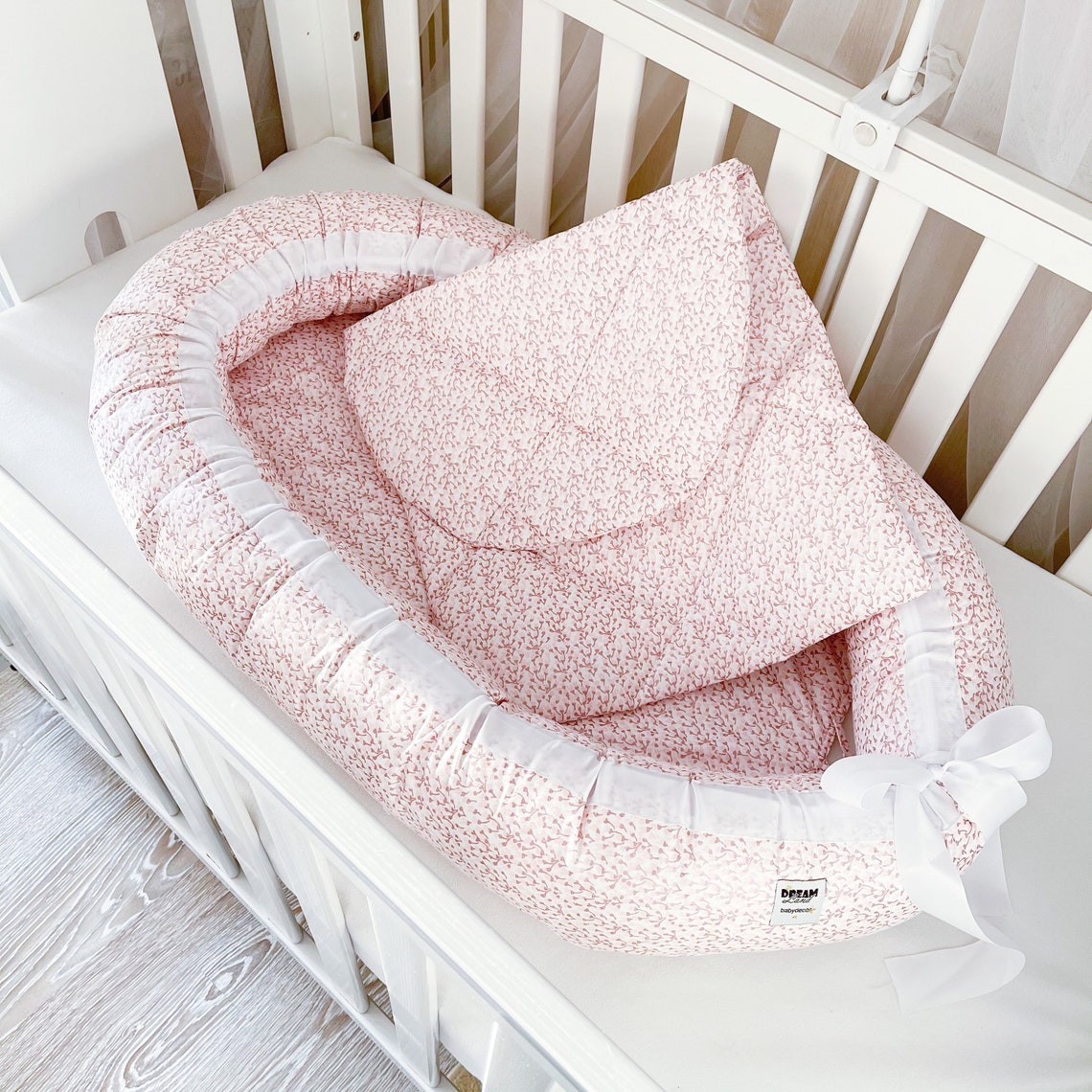 Baby Nest Bed Pink Babynest Snuggle Nest Foral Baby Nest Etsy