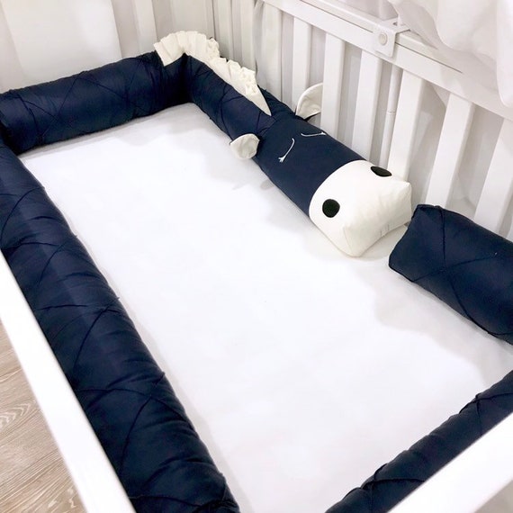 navy blue crib bumper pads