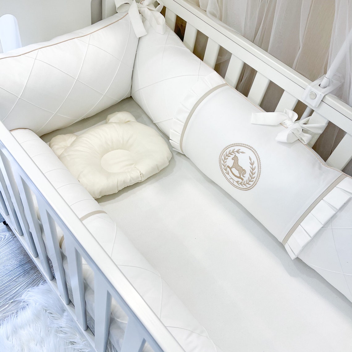 Crib Bumper Set White Cot Bumper Cot Bedding Set Crib Etsy
