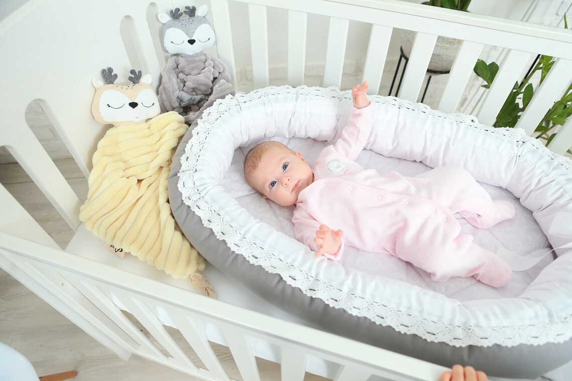 Babynest newborn baby sleep bed gray snuggle nest lace Etsy