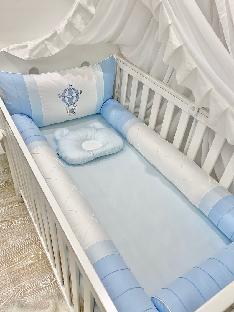 Crib Bumper Set Cot Bumper Blue Crib Bedding Set Organic Etsy