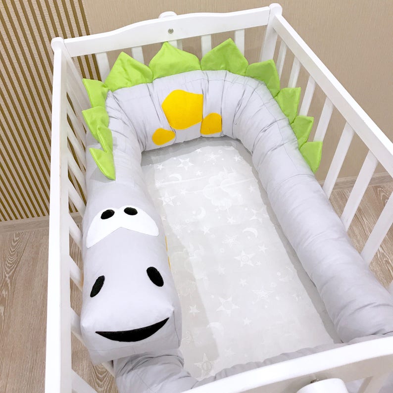 Baby crib bumper GREY DINO Pillow Handmade Baby Bed Bumper Etsy