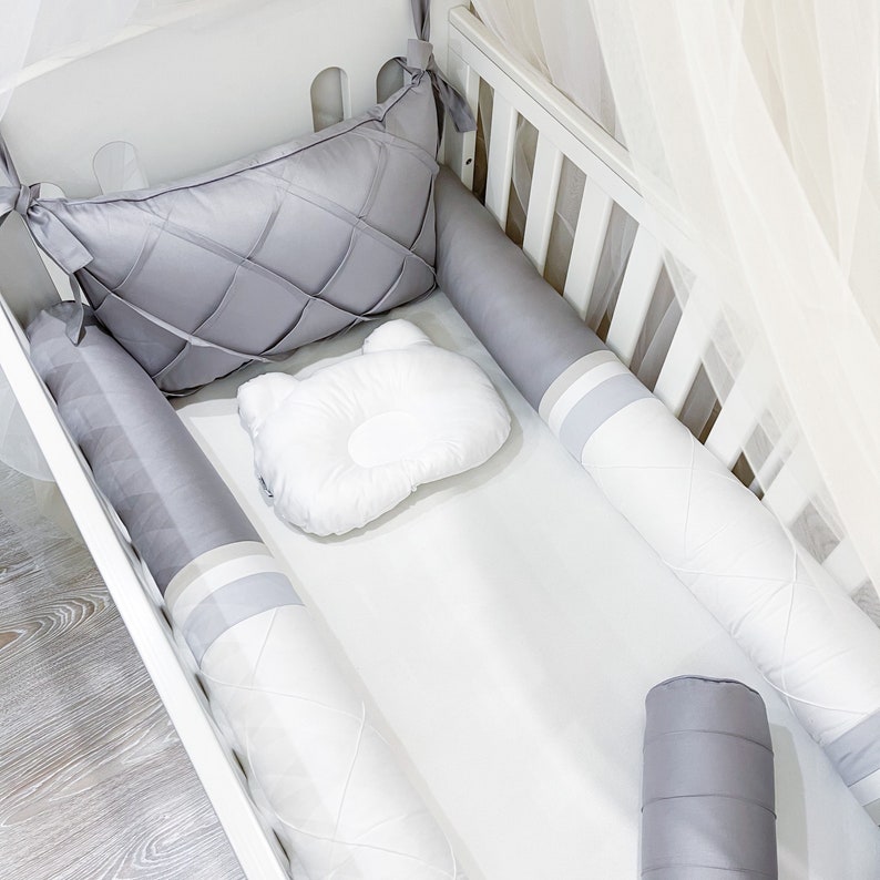 grey crib bumper set
