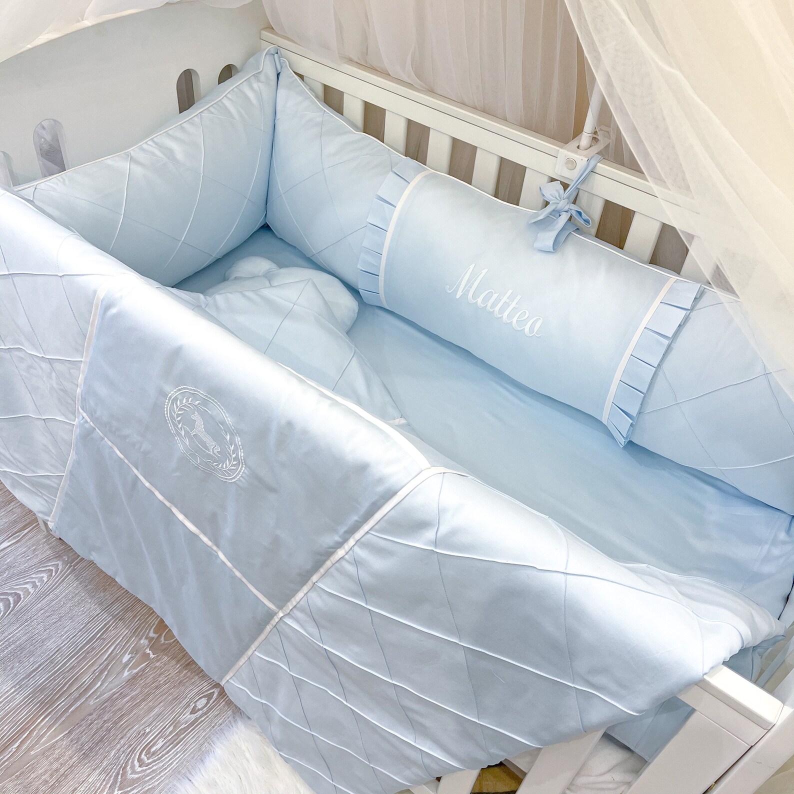 Cot Bumper Set Bed Bumper Crib Bedding Blue Cot Bumper Boy Etsy