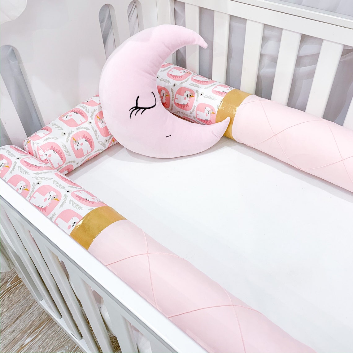 Girl Crib Bumper Set Baby Pink Cot Bumper Pink Bedding Set Etsy
