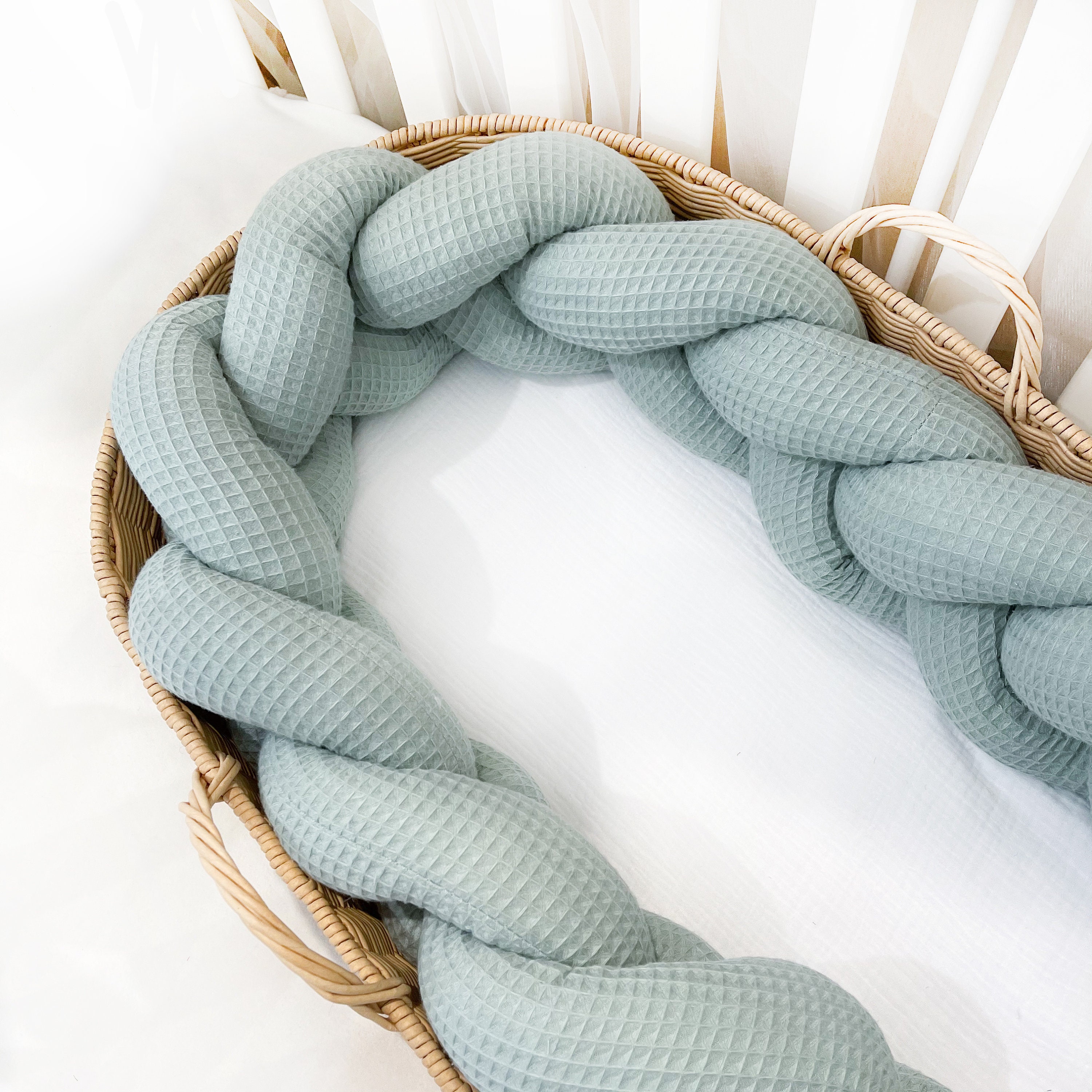 Braided crib bumper waffle braided bumper baby bed bumper Etsy