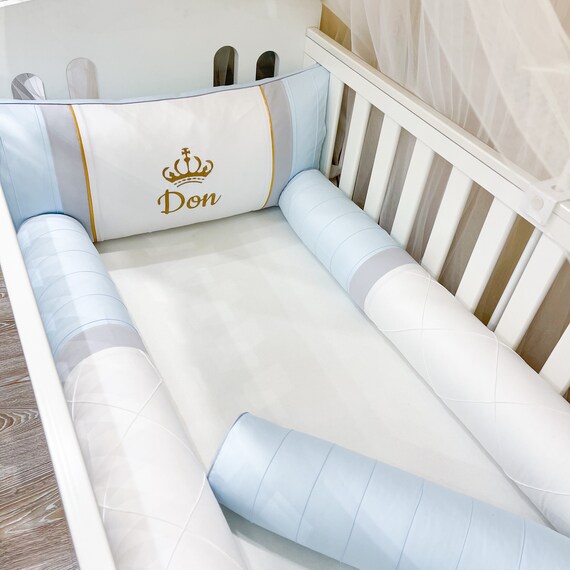 Personalized Cot Bumper Set Bed Bumper Blue Crib Bedding Etsy