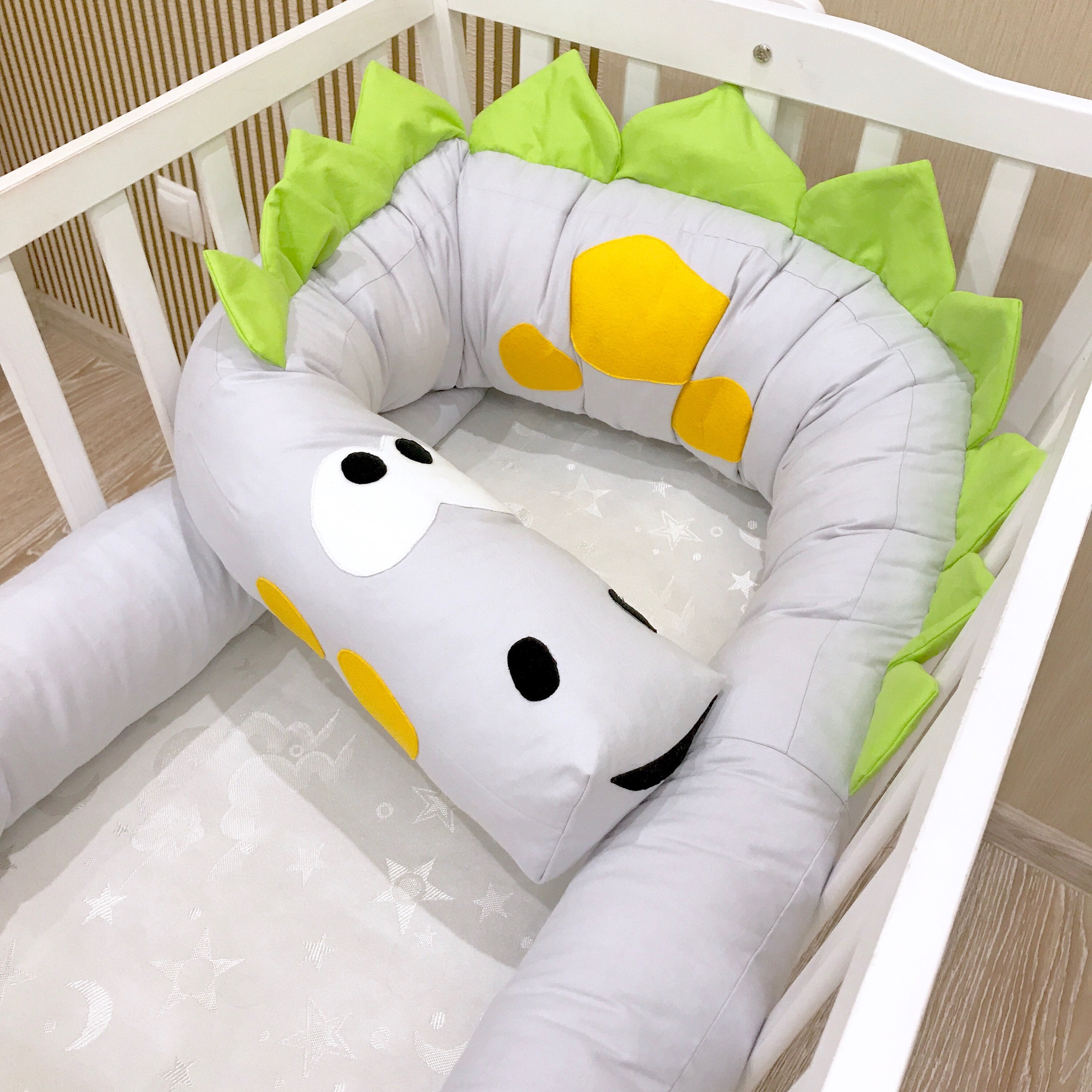 Baby Crib Bumper GREY DINO Pillow Handmade Baby Bed Bumper Etsy