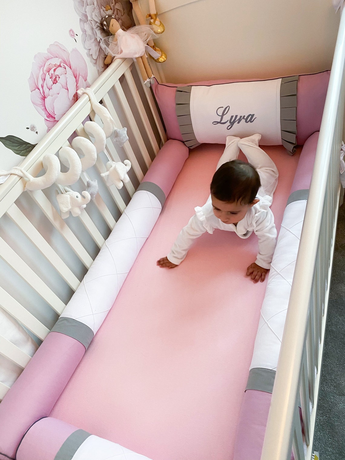 Girl crib bumper set baby pink cot bumper pink bedding set Etsy