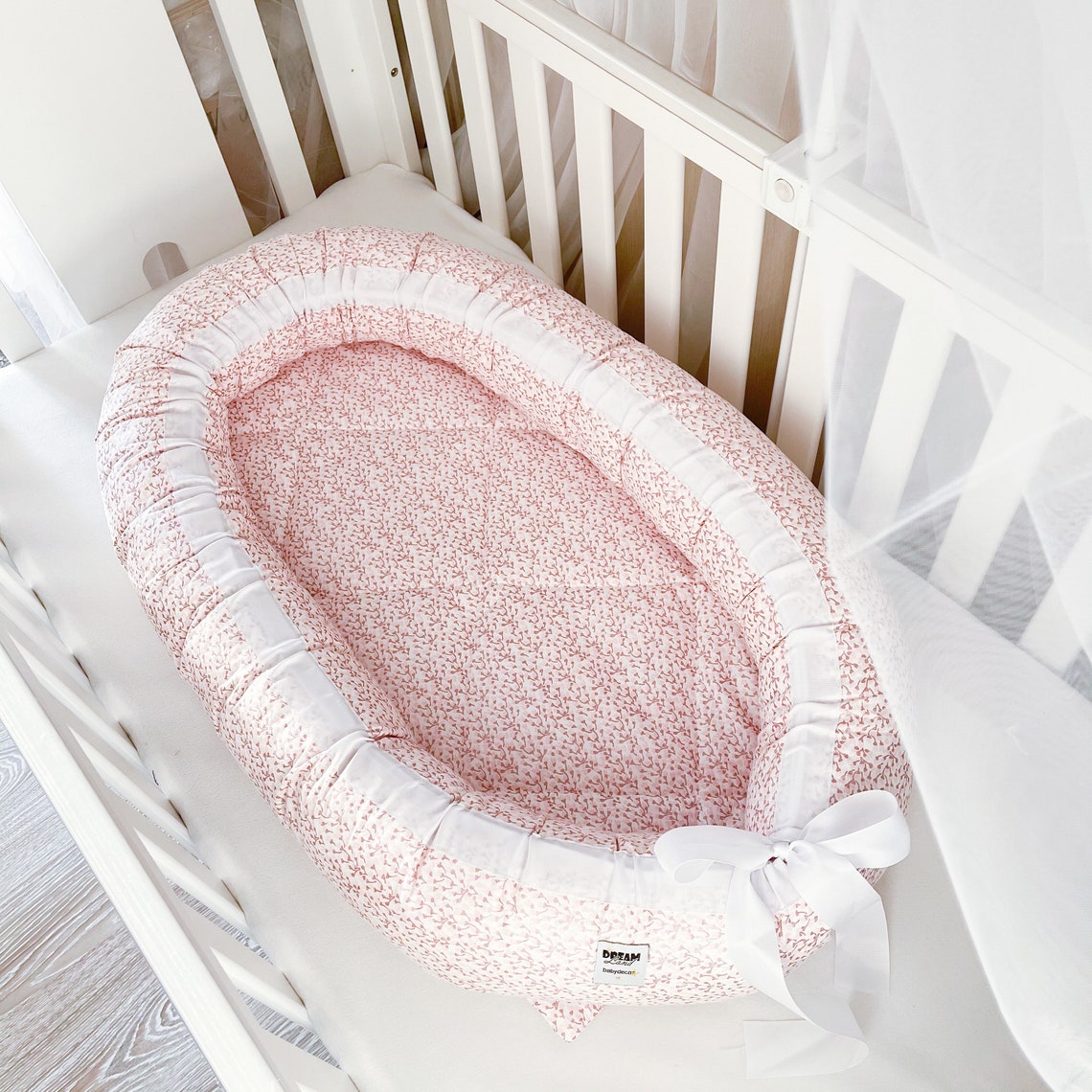 Baby Nest Bed Pink Babynest Snuggle Nest Foral Baby Nest Etsy