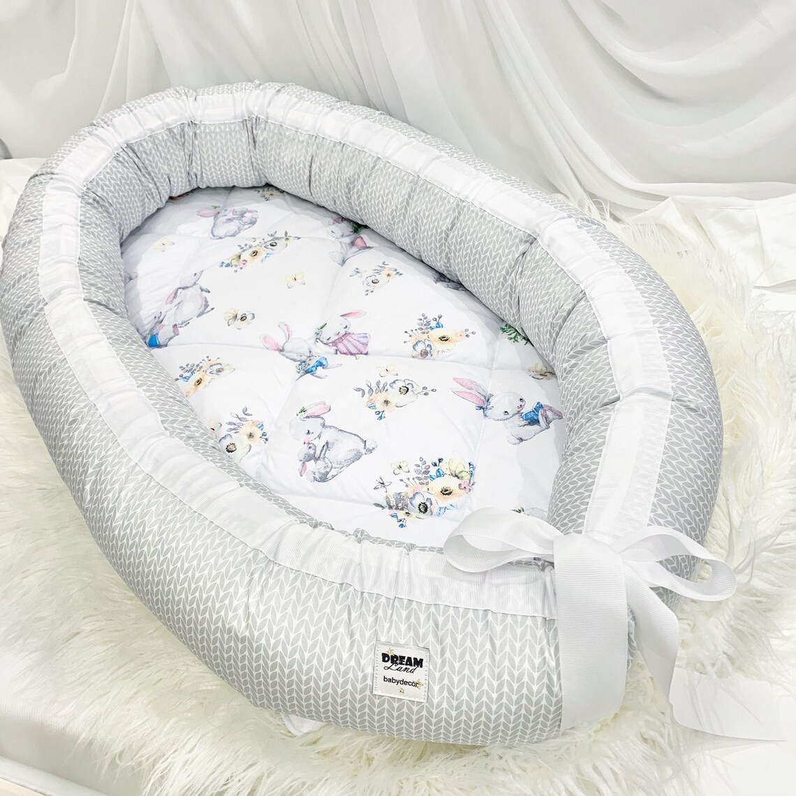 Gray Baby Positioner Bunny Baby Bedding Bunny Cosleeper Etsy