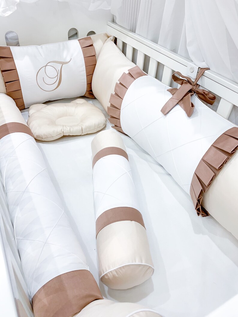 Beige Crib Bumper Set Baby Unisex Cot Bumper Neutral Crib Etsy