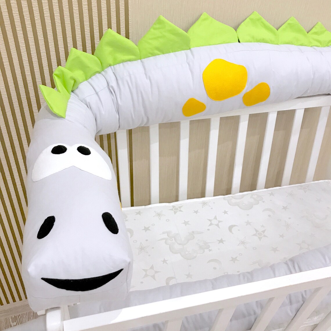 Baby Crib Bumper GREY DINO Pillow Handmade Baby Bed Bumper Etsy