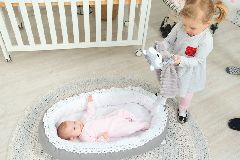 Babynest Newborn Baby Sleep Bed Gray Snuggle Nest Lace Etsy