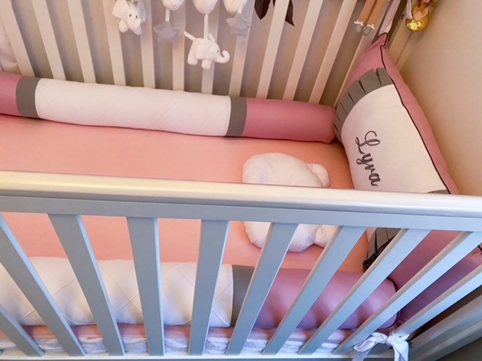 Girl crib bumper set baby pink cot bumper pink bedding set Etsy
