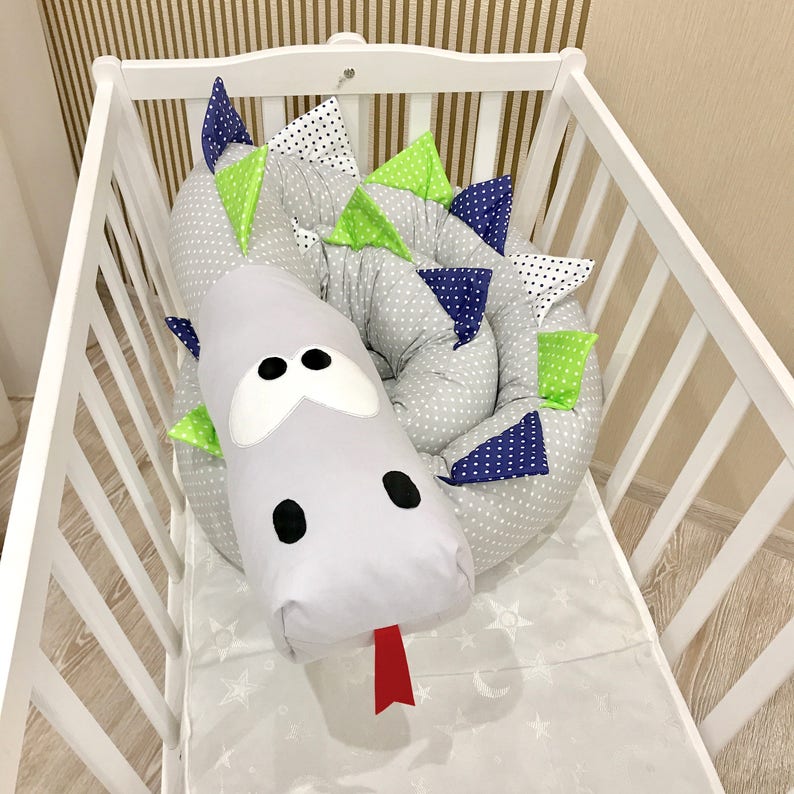 Baby Crib Bumper Gray Dragon Pillow Toddler Dragon Room Etsy
